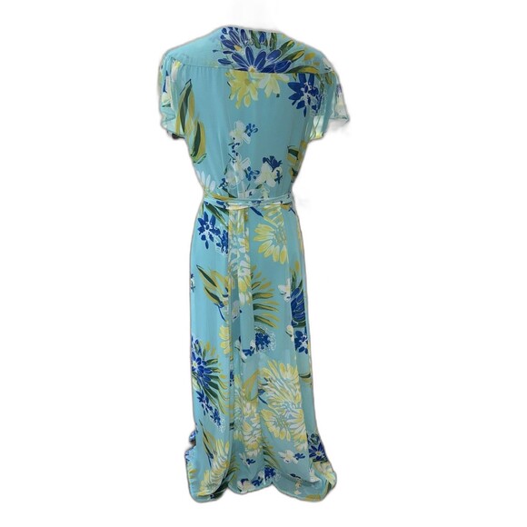 Eva Mendes Floral Maxi Wrap Dress M Blue Yellow Chiffon Summer Vacation - Picture 5 of 12